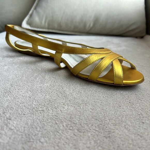 Jil Sander Metallic Gold Cage Peep-Toe Slingback Flat Sandal Women 38.5 US 7.5 - Picture 3 of 13